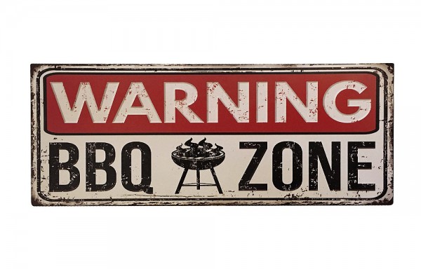 Blechschild WARNING BBQ ZONE Nostalgie Vintage Dekoschild Grillen 20x50cm