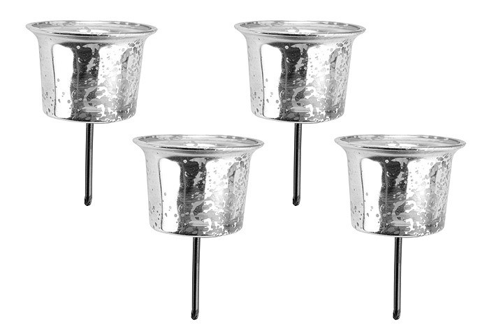 Teelichthalter mit Stecker 4er-SET für Adventskranz Glas silber 9cm |Adventskränze |Weihnachten |Wohnen |ZEITZONE Shop