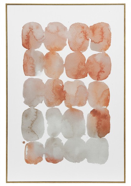 Wandbild Holz mit Rahmen Kunstdruck Dots Tupfen Aquarell Orange Weiß 60x40cm