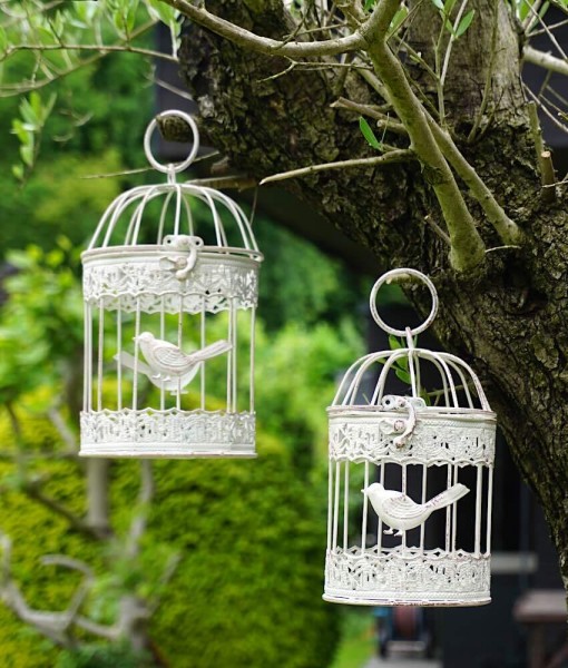 Deko Vogelkäfig Dekokäfig 2er-Set Vögel Nostalgie Antik-Stil Weiß