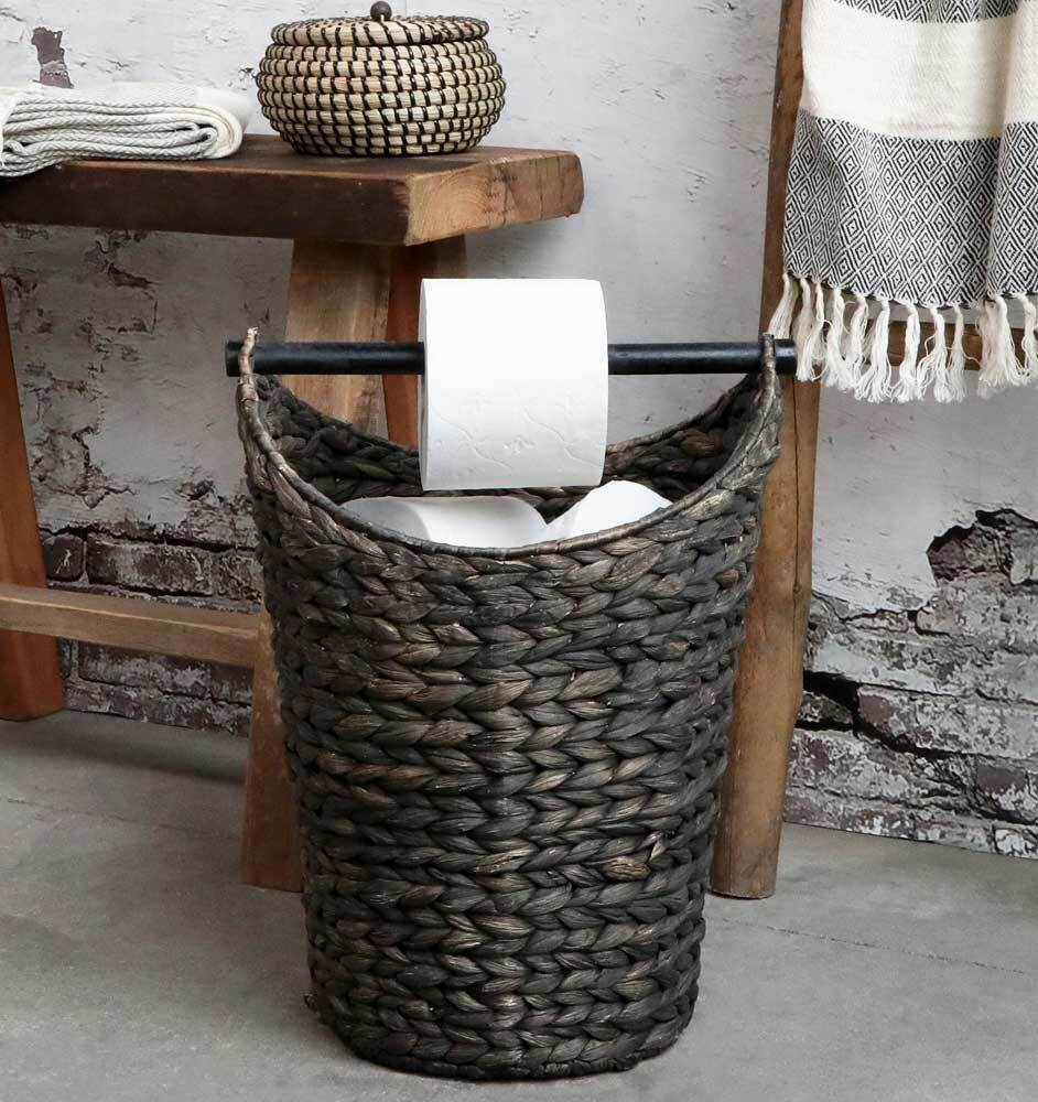 Chic Antique Toilettenpapierhalter mit Korb für Klopapier Rattan Schwarz Chic Antique Toilettenpapierhalter mit Korb für Klopapier Rattan Schwarz