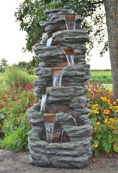 Ubbink AcquaArte Corte 201 cm Großes Wasserfall Set mit LED Naturgetreue Felsstruktur Gartenbrunnen