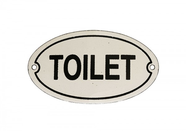 Türschild TOILET Emaille Metall Oval Weiß Toilettenschild Nostalgie 7,5x13,5cm