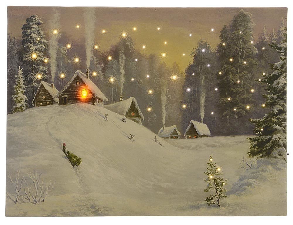 LED Bild Winterlandschaft Häuser in den Bergen Weihnachten Wandbild 40x30cm