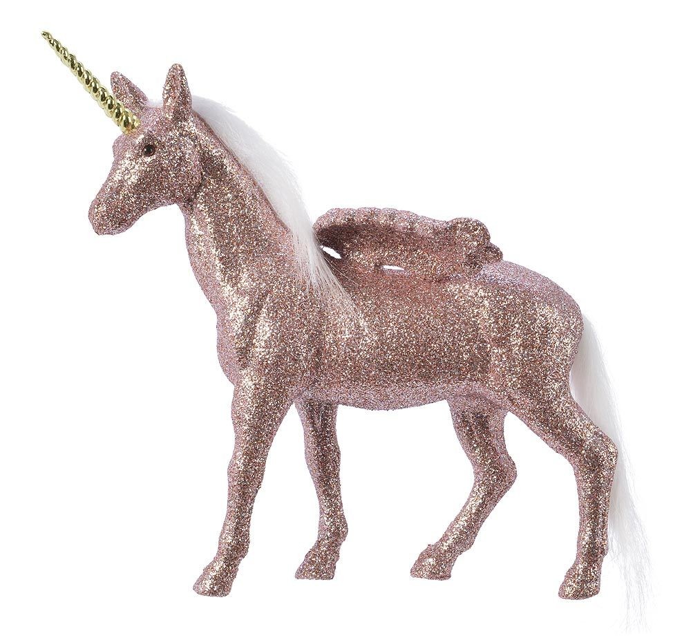 Pegasus Figur Rosa Glitzer Weihnachten Dekofigur Geflügeltes Einhorn H 21cm