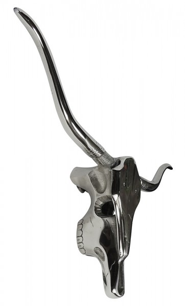 Stierkopf Wanddeko Silber Rinderschädel Metall Bullenschädel Wandskulptur