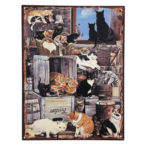 Blechschild CATS Dekoschild Katzen Schild Nostalgie Vintage 33x25cm