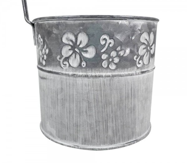 3er Set Hängender Blumentopf Zink Vintage-Stil mit Haken Balkon Hängetopf Grau