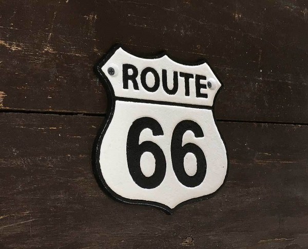 Schild ROUTE 66 US Roadsign Nostalgie Vintage Straßenschild Gusseisen 12x11cm