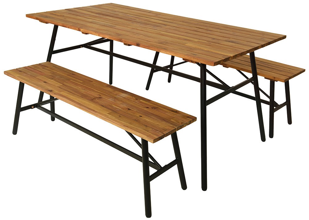 Gartentisch mit 2 Bänken Akazienholz Massivholz Bierzeltgarnitur Gartenmöbel Set