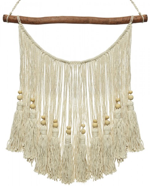 Makramee Wandbehang Boho Wanddeko Wandteppich Perlen Baumwolle gewebt 60x60cm
