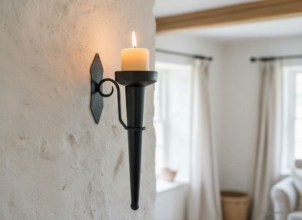 Rustikaler Wandkerzenhalter Eisen Ritterstil Burgfackel Schwarz Mittelalter-Stil