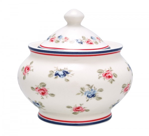 Greengate Zuckerdose Hailey Steingut Weiß Blumen