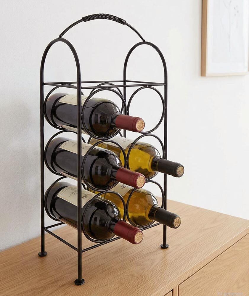 Weinregal für 6 Flaschen Tisch Flaschenregal Stehend Metall Antik-Stil Braun