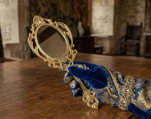 Handspiegel Prinzessin Gold Barock Schminkspiegel Antik-Stil Karneval Halloween