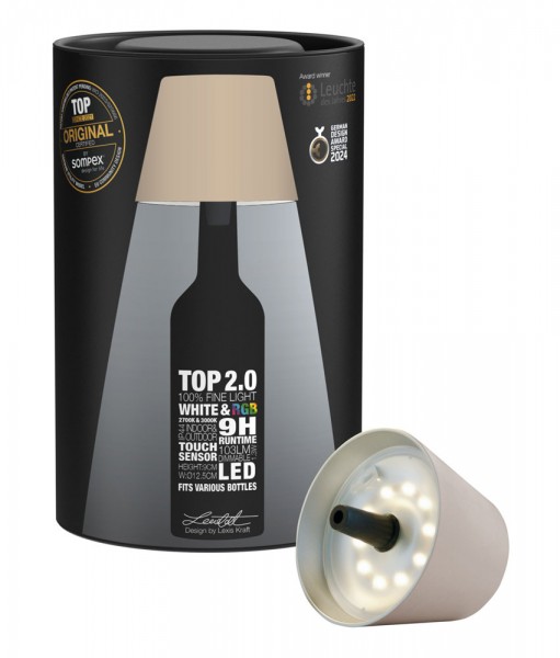 Sompex Flaschenleuchte TOP 2.0 Sand LED RGBW mit Akku