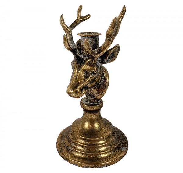 Kerzenhalter Hirsch gold Messing Antik-Stil Kerzenständer Vintage Rustikal 19cm