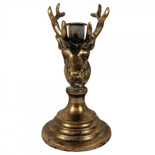 Kerzenhalter Hirsch gold Messing Antik-Stil Kerzenständer Vintage Rustikal 19cm