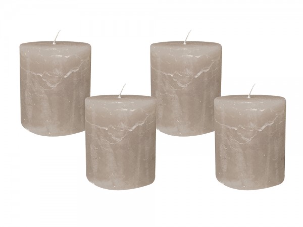 4 Rustic Stumpenkerzen Premium Kerze Grau 7x8cm - 40 Std Brenndauer