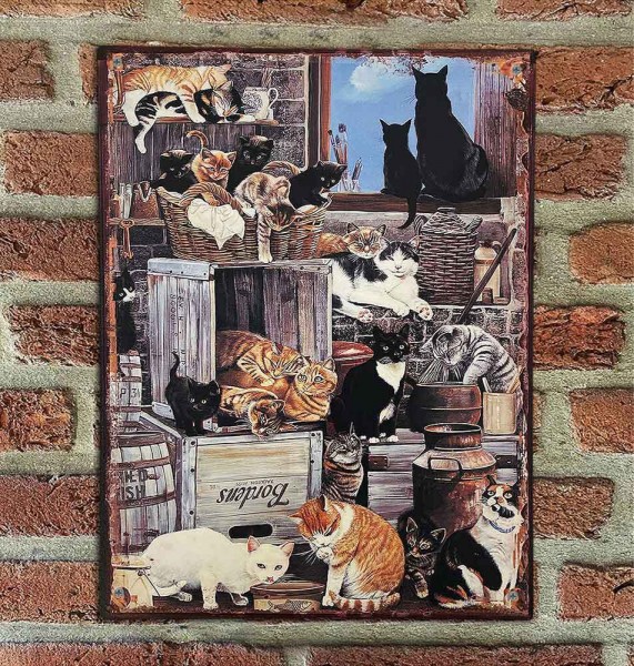 Blechschild CATS Dekoschild Katzen Schild Nostalgie Vintage 33x25cm