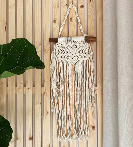 Makramee Wanddeko Boho Tapisserie Wandbehang Fransen Baumwolle gewebt 40x20cm