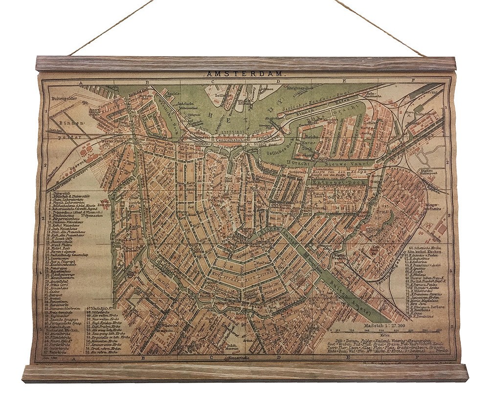 Schulwandkarte Historischer Stadtplan Amsterdam Wandbild Nostalgie Leinwand 54x70cm