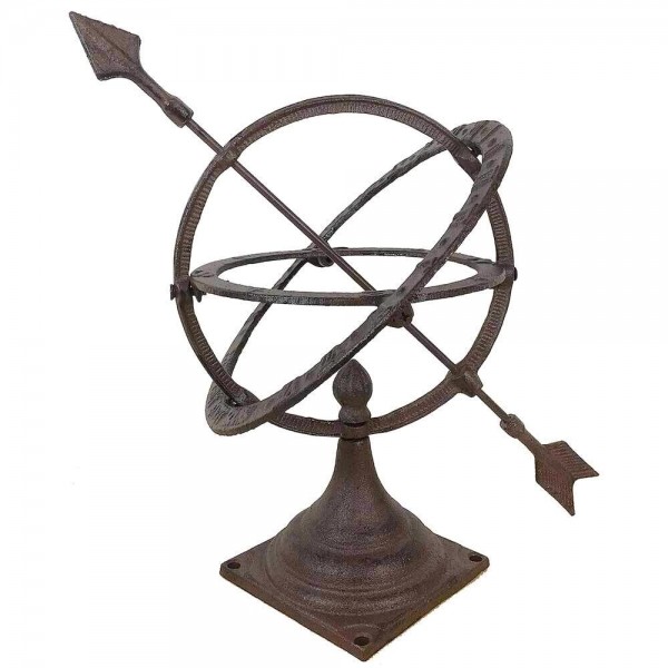 Sonnenuhr auf Standfuß Antik-Stil Gusseisen Braun Gartendeko H 30cm