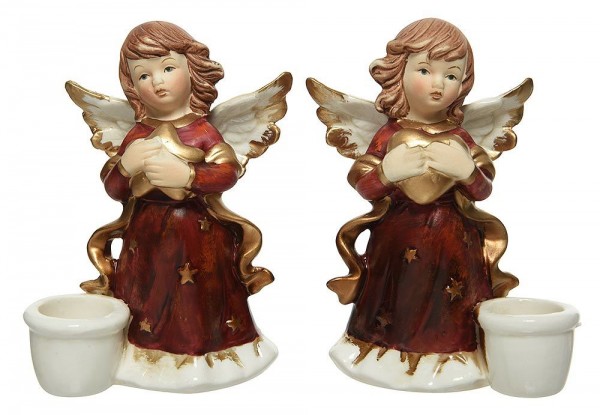 Kerzenhalter Engel Figur Keramik 2 Stück Kerzenständer Tischleuchter Weihnachten