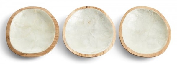 Kleine Schale Holz mit Capiz Muschel für Duftsteine Amber Duftwürfel Natur 8 cm