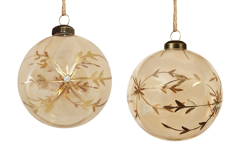 Christbaumkugeln Echt Glas Braun Gold mit Perlen 2 Stück Weihnachtsbaumkugeln 10cm