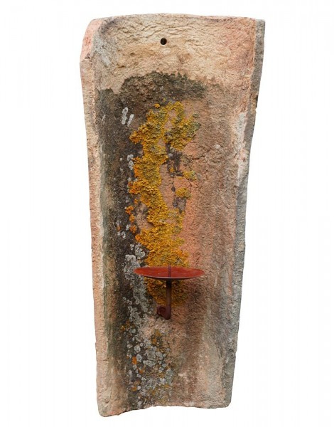 Dachziegel Antik Verwittert mit Wandkerzenhalter Original Patina Bruchecken