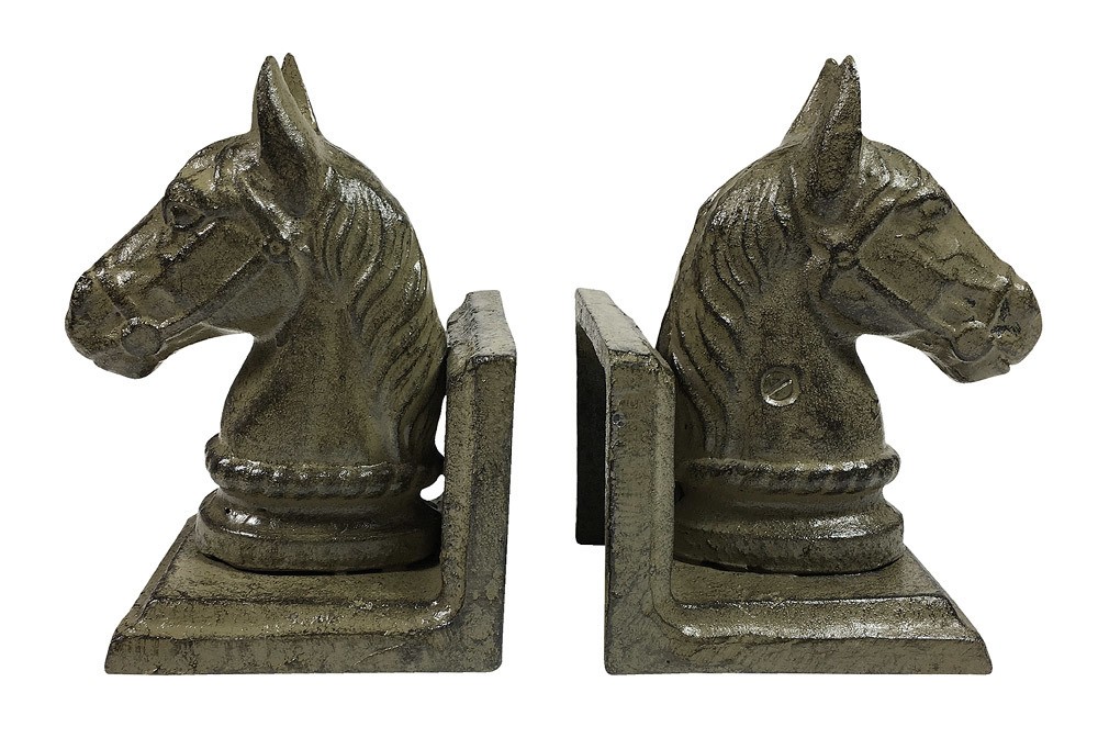 Buchstütze Schachfigur Springer Pferd 2 Stück Buchständer Gusseisen Antik-Stil