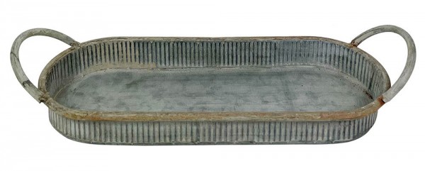 Tablett Zink Oval mit Griffen Dekotablett Vintage Antik-Stil 36x14cm
