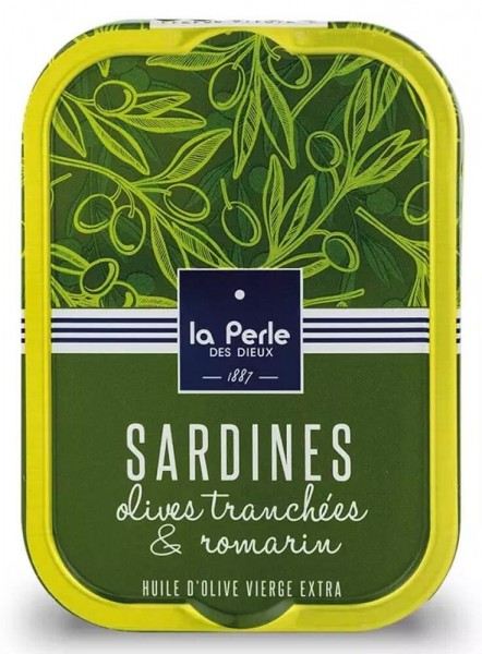 La Perle des Dieux Sardinen mit zweierlei Oliven und Rosmarin - Dose 115 g