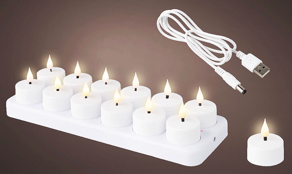 LED Teelichter warmweiß 12 Stück Teelicht flackernd Aufladbar USB Ladestation LED Teelichter warmweiß 12 Stück Teelicht flackernd Aufladbar USB Ladestation
