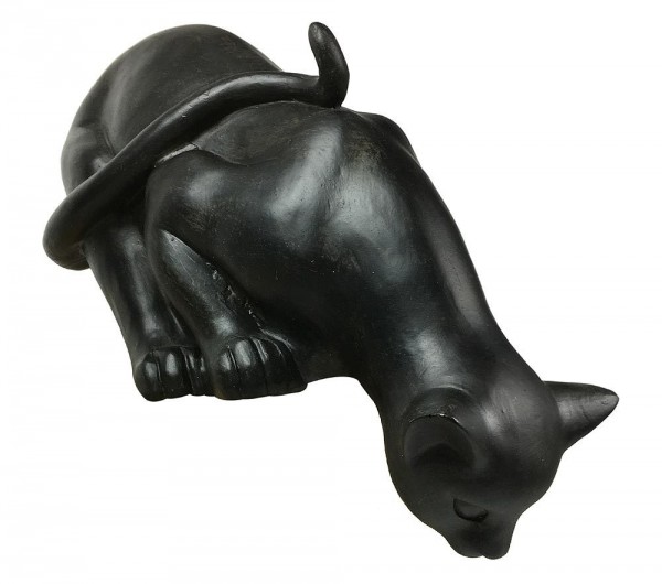 Figur Katze sitzend Dekofigur Katzen Skulptur lauernd Kunstguss schwarz-braun H 26cm