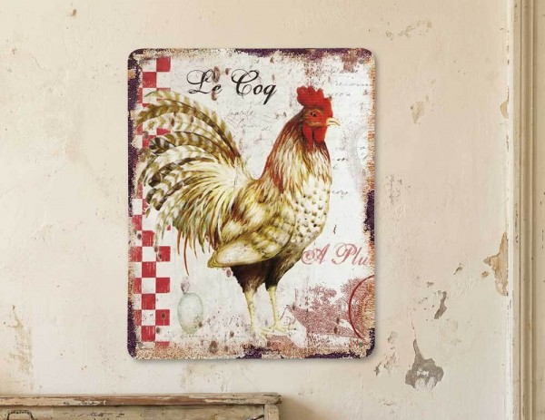 Blechschild Hahn Le Coq Retro Vintage Deko Küche Frankreich Provence 25x20cm