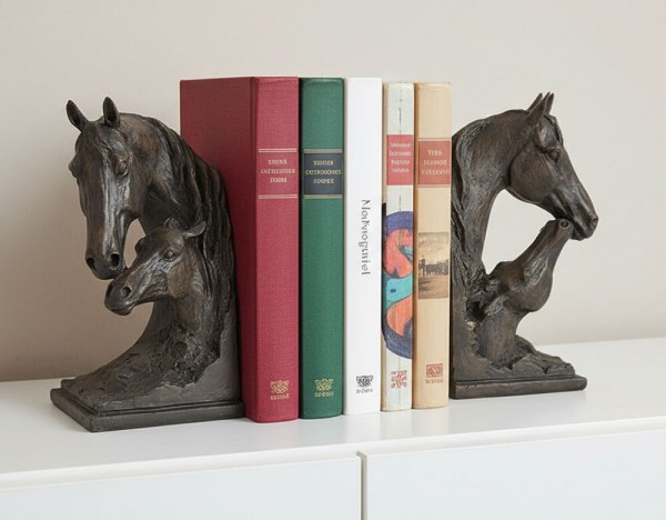Buchstütze Pferd mit Fohlen 2 Stück Buchständer Kunstguss Antik-Stil