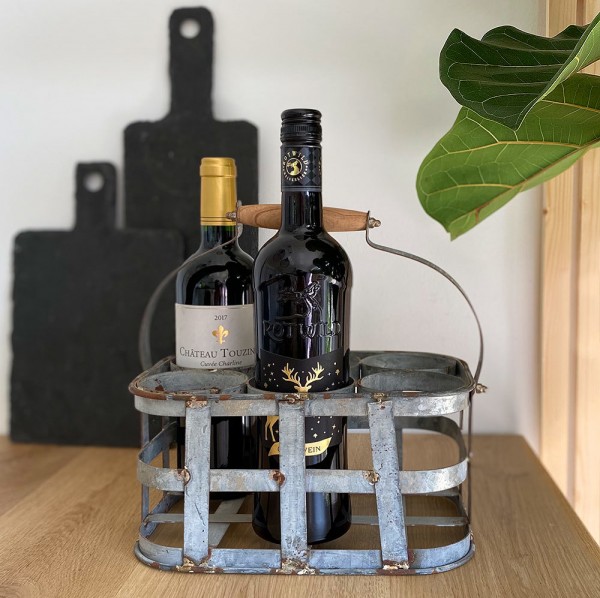 Flaschenkorb Metall 6 Flaschen Vintage-Antik-Stil Flaschenträger Zink