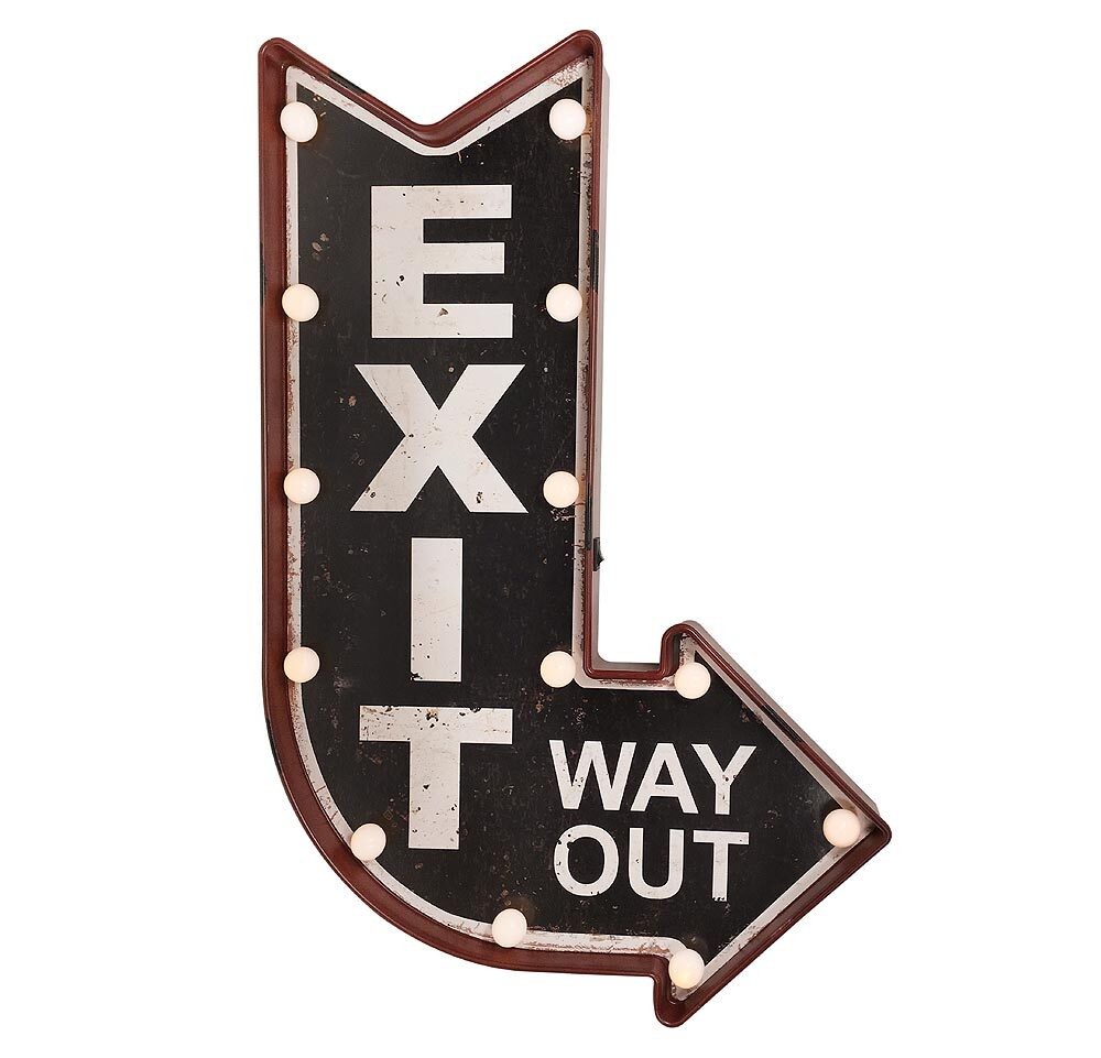 Wandleuchte EXIT WAY OUT LED Beleuchtung Wegweiser Leuchtdeko Nostalgie Vintage