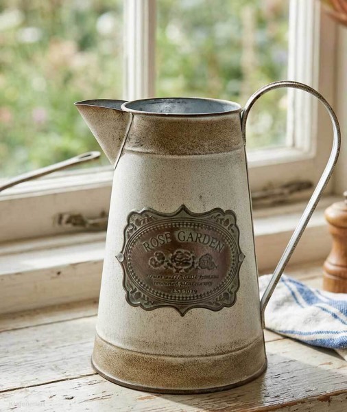Deko Krug Zink Zinkkrug Rose Garden Gießkanne Wasserkrug Shabby Antik-Stil 20cm
