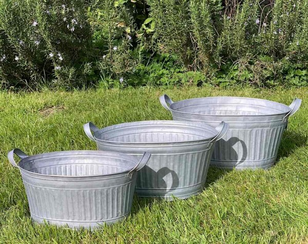 Zink Blumentopf Oval Zinkwanne mit Griffen Pflanztopf Zinktopf Antik-Stil