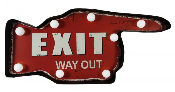 Wandleuchte EXIT LED Beleuchtung Wegweiser Hand Leuchtdeko Nostalgie Vintage