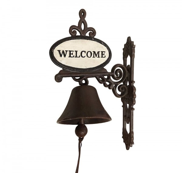 Türglocke WELCOME Glocke Nostalgie Gusseisen Landhausstil Antik-Stil Braun