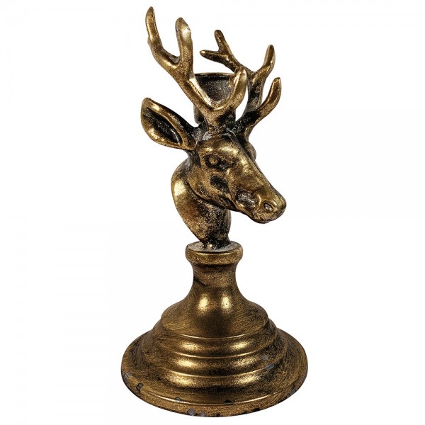 Kerzenhalter Hirsch gold Messing Antik-Stil Kerzenständer Vintage Rustikal 19cm