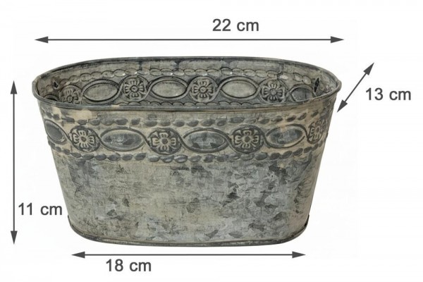 Zinktopf Pflanztopf Zink Blumentopf Oval Lang Landhausstil Antik-Grau