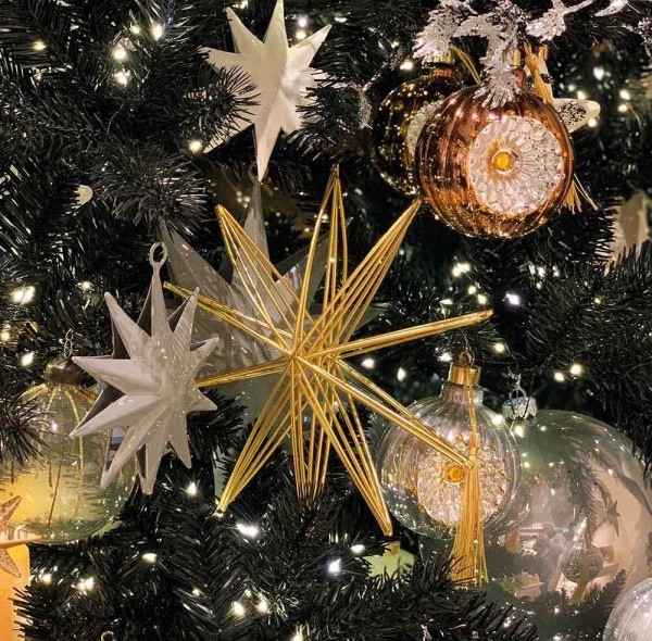 Christbaumschmuck Stern Gold Metall Christbaumanhänger 3D Strohstern Weihnachten