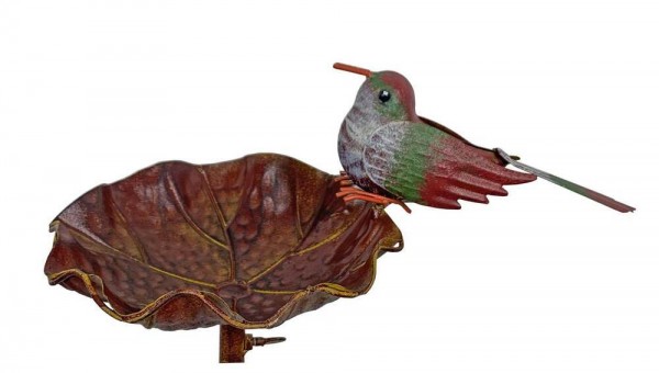 Vogeltränke Gartenstecker Vogelbad Futterstation Metall Stab Vogel Bunt 122cm