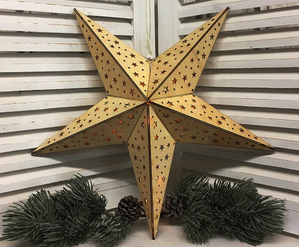 LED Holzstern Weihnachtsstern Sterne 3D Warmweiß Batterie Timer Fensterdeko 40cm