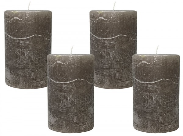 4 Rustic Stumpenkerzen Premium Kerze Dark Taupe 7x12cm - 55 Std Brenndauer